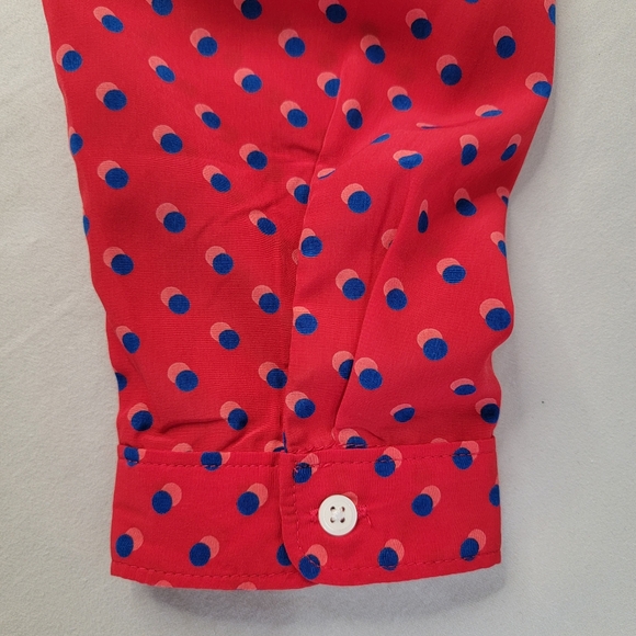 Gap Blouse Red Blue Polka Dot Lightweight Flowy Polyester Long Sleeve Boatneck L - Picture 7 of 13